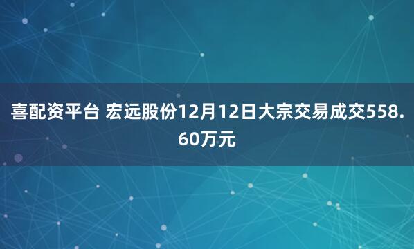 喜配资平台 宏远股份12月12日大宗交易成交558.60万元